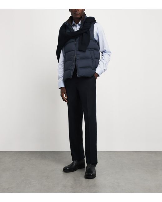 Herno Blue Faux Fur Collar Quilted Down Gilet for men