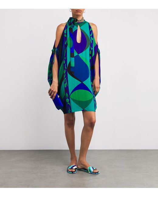 Emilio Pucci Blue Silk Printed Yummy Slides