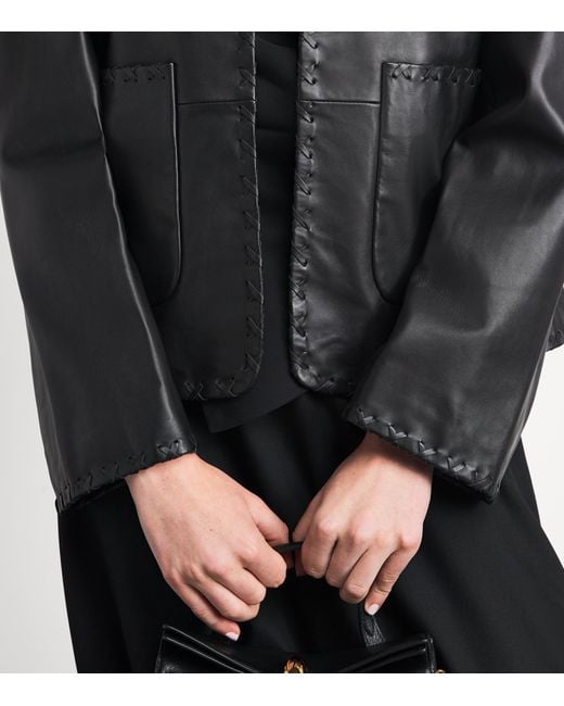 Rohe Black Cross-Stitch Leather Jacket
