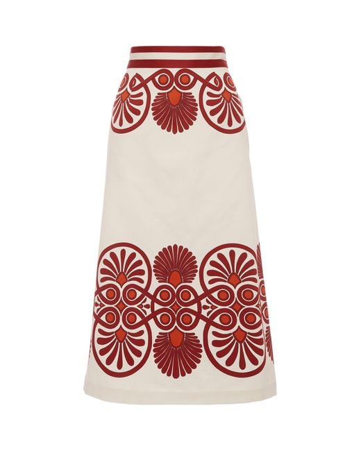 LaDoubleJ Red Printed Baia Midi Skirt