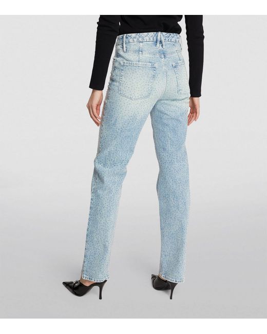 GOOD AMERICAN Blue Embellished Icon Straight Jeans