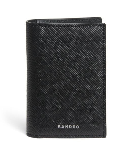 Sandro Black Faux Leather Bifold Card Holder for men