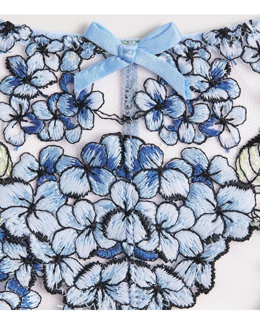 Fleur du Mal Blue Embroidered Hydrangea Thong