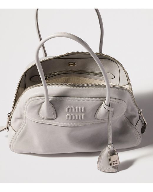 Miu Miu Gray Large Nappa Leather Vivant Top-Handle Bag