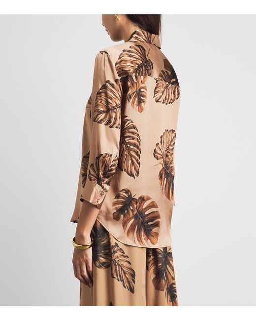 L'Agence Brown Satin Palm Leaf Dani Blouse