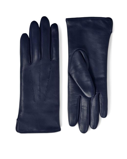 Aspinal Blue Wool-Cashmere Lined Leather Gloves