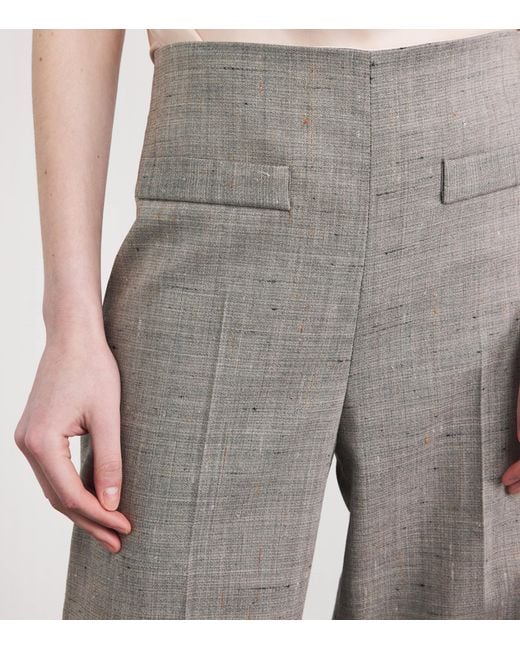 Sandro Gray Wool-Blend Check Wide-Leg Trousers