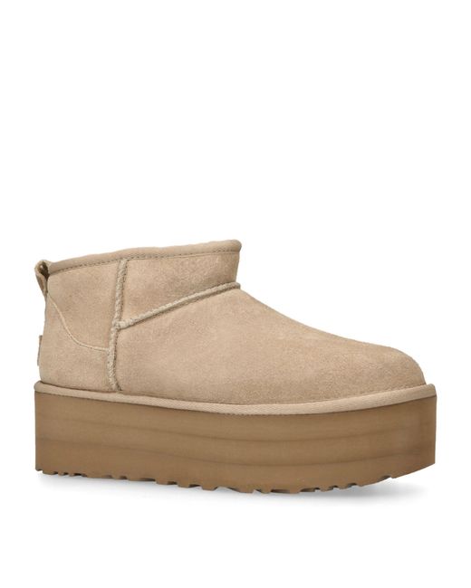Ugg Natural Classic Ultra Mini Suede And Shearling Platform Ankle Boots