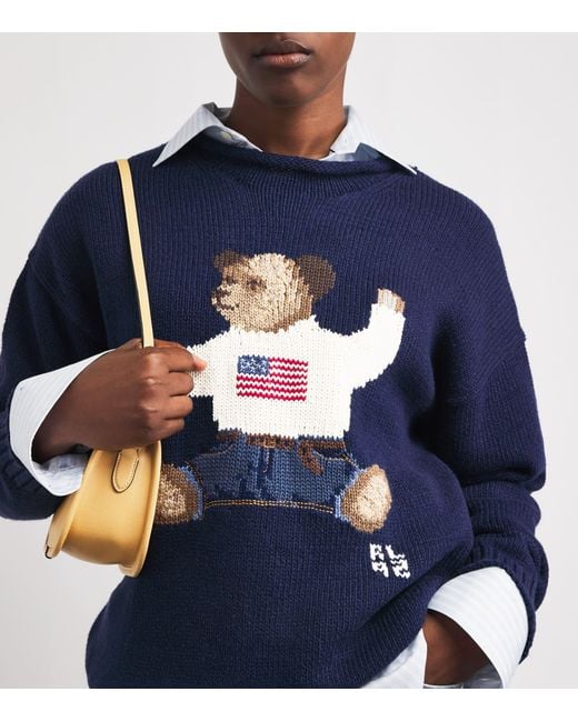 Polo Ralph Lauren Blue Cotton-Linen Sitting Polo Bear Sweater