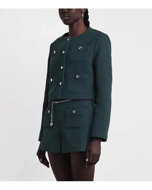 Maje Green Tweed Cropped Jacket