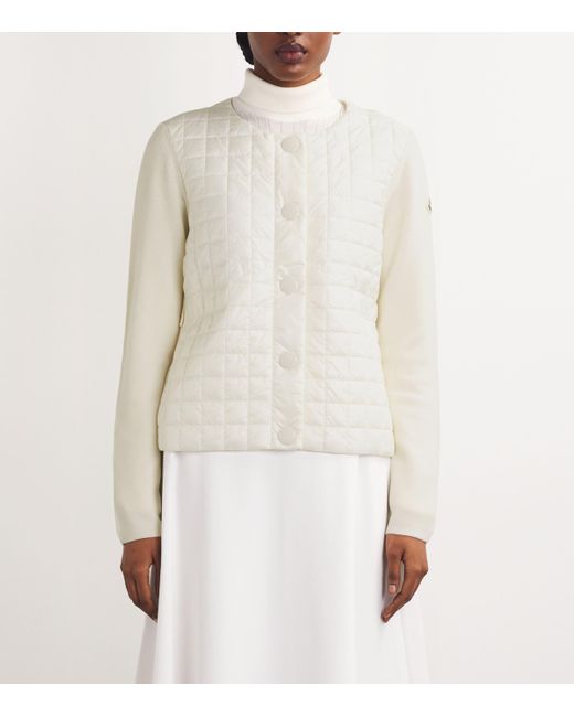 Moncler White Virgin Wool-Blend Quilted Cardigan