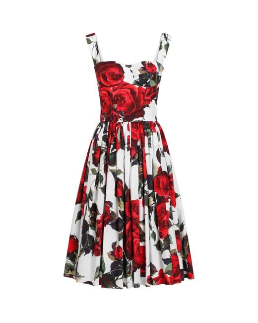 Dolce & Gabbana Red Calf-Length Corset Dress With Rose