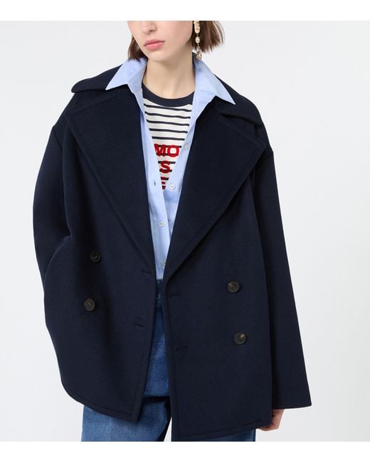 Weekend by Maxmara Blue Virgin Wool Short Coat