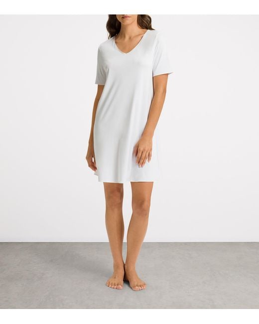 Hanro White Short-Sleeve Cotton Silk Nightdress