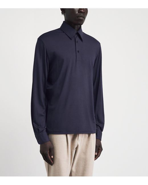 Herno Blue Wool Jersey Long-Sleeve Polo Shirt for men