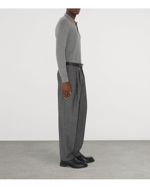 Burberry Gray Wool Check-Detail Long-Sleeve Polo Shirt for men