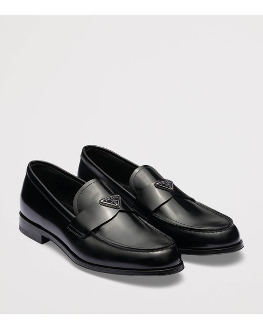 Prada Black Brushed Leather Loafers for men