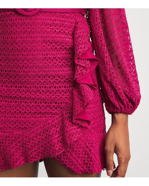 PATBO Pink Crochet-Trim Plunge-Neck Mini Dress