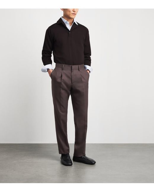 Lardini Brown Virgin Wool-Blend Straight Trousers for men