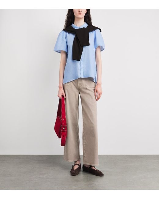 ME+EM Blue Cotton Cheesecloth Blouse