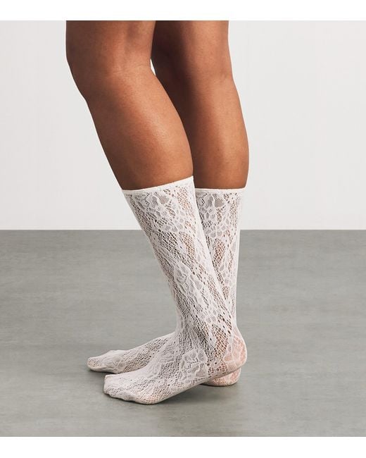 Wolford White Infinite Rose Net Socks