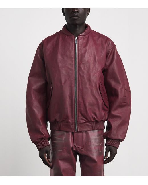 424 Red Leather Bomber Jacket for men