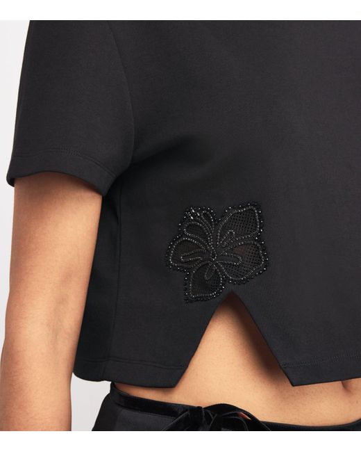 Sandro Black Cotton-Blend Embellished T-Shirt