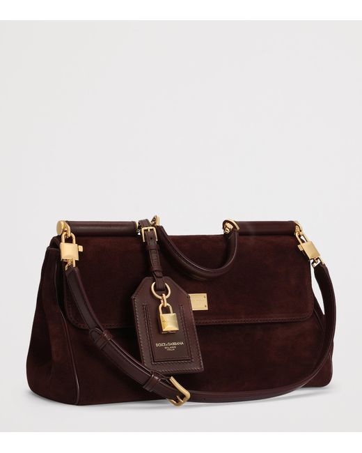 Dolce & Gabbana Brown Suede My Sicily Top-Handle Bag
