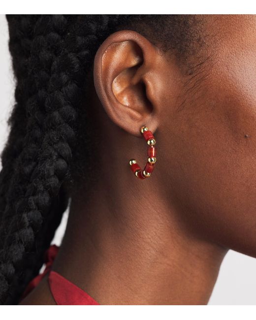 Eddie Borgo Red Plated Carnelian Marcy Hoop Earrings