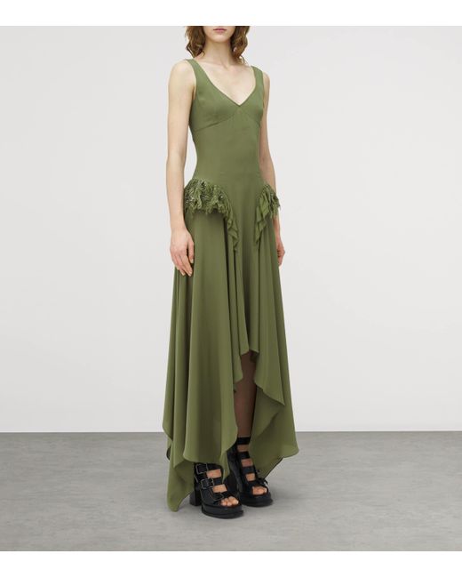 McQueen Silk Asymmetric Midi Dress in Green | Lyst
