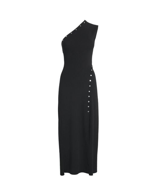 Maje Black Ribbed Press-Stud Midi Dress