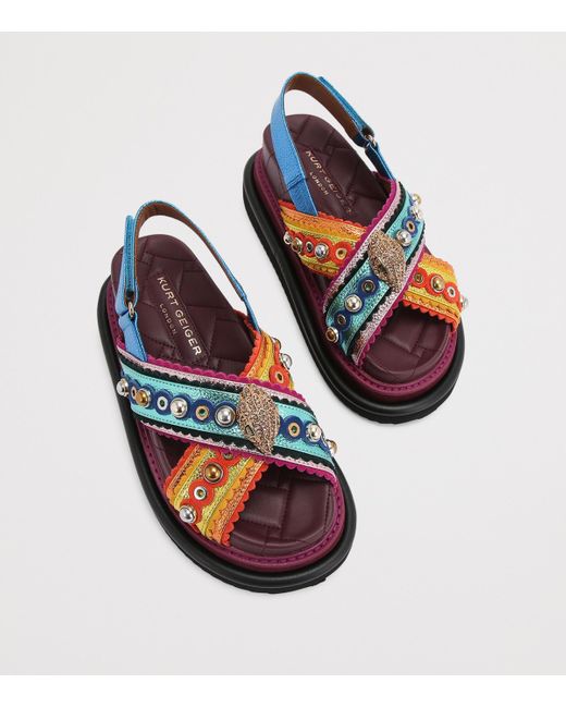 Kurt Geiger Blue Leather Orson Cross Scallop Sandals