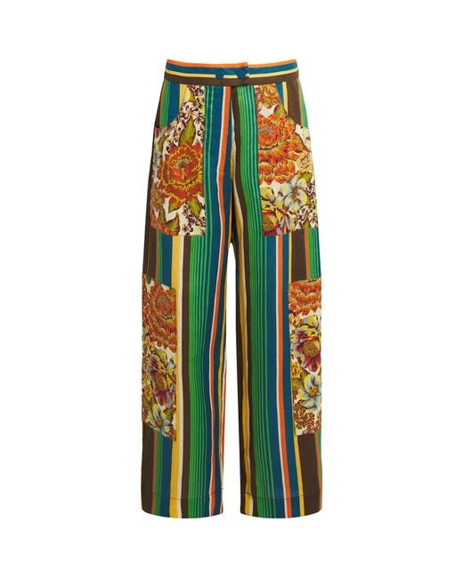 ALÉMAIS Green Linen Stripe Charlie Trousers