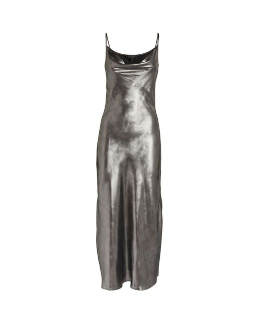 AllSaints Gray Metallic Hadley Midi Dress
