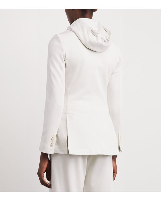 Eleventy White Cotton-Blend Hooded Blazer