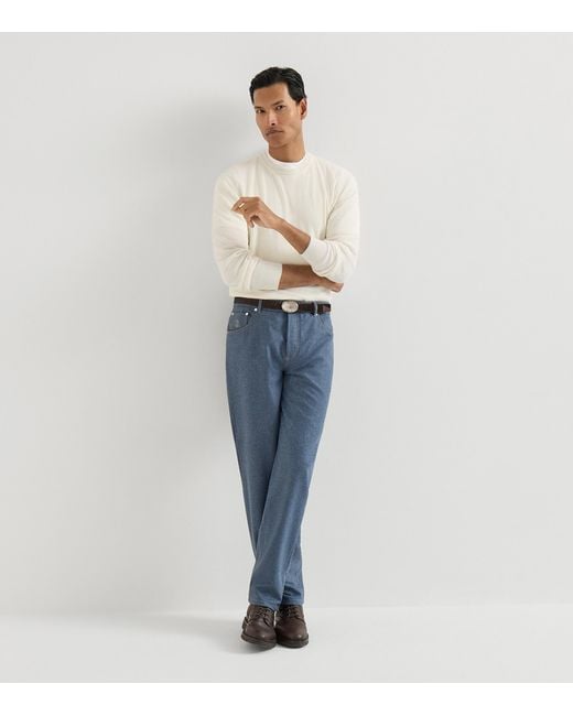 Brunello Cucinelli Blue Virgin Wool Slim Trousers for men