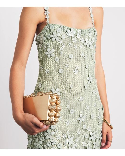 Cult Gaia Green Silk Florabelle Embellished Mini Dress