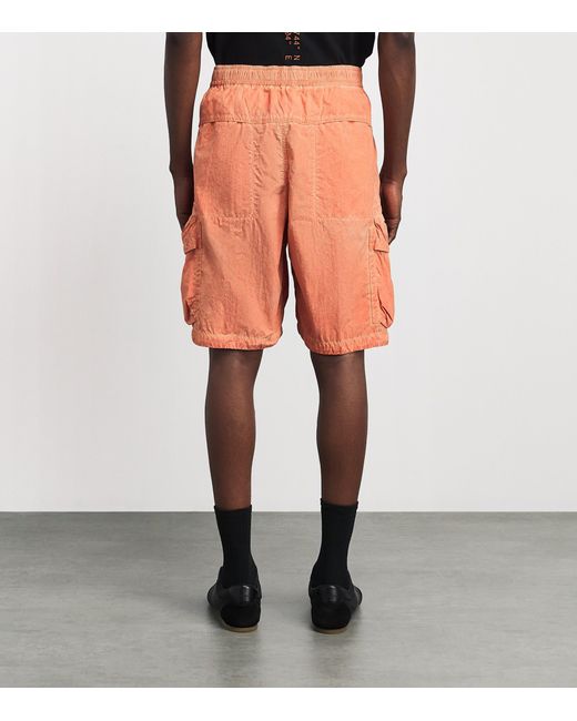 Stone Island Orange Nylon Cargo Shorts for men