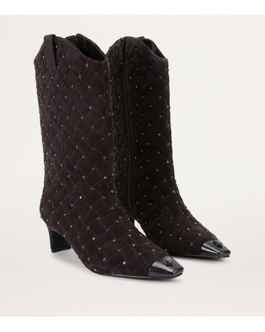 Kurt Geiger Black Leather Cyrstal Embellished Regent Boots