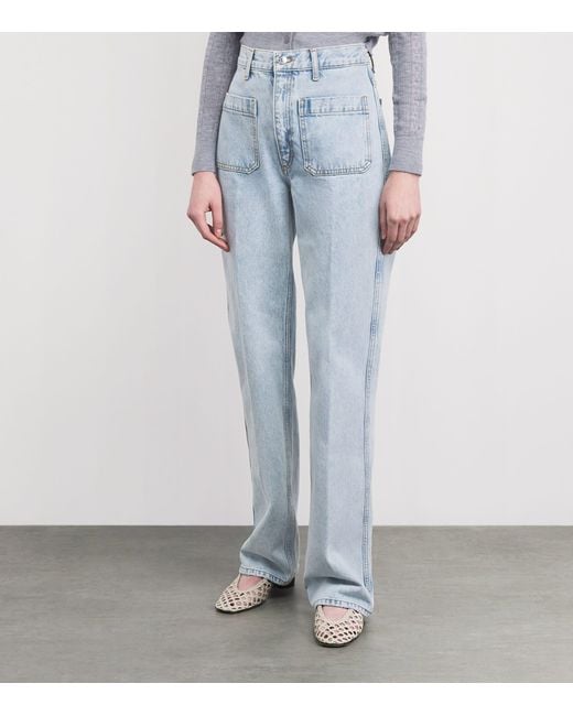 Sandro Blue Straight-Leg Patch Pocket Jeans