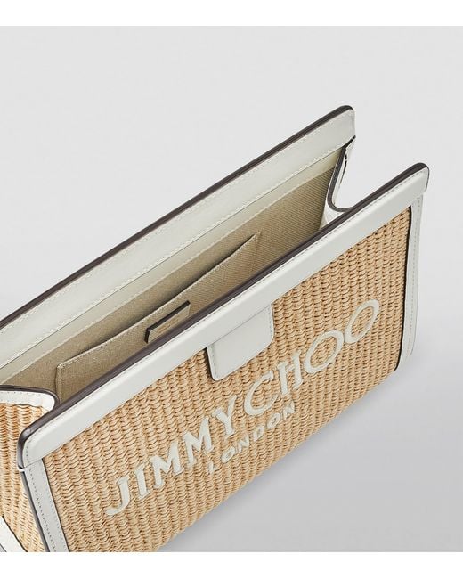 Jimmy Choo Natural Raffia Leather-Trim Avenue Pouch