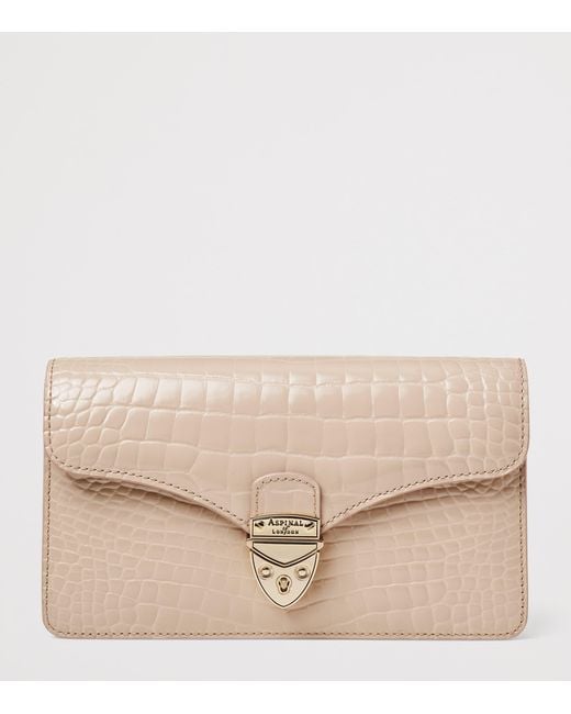 Aspinal Natural Croc-Embossed Leather Mayfair 2 Clutch Bag