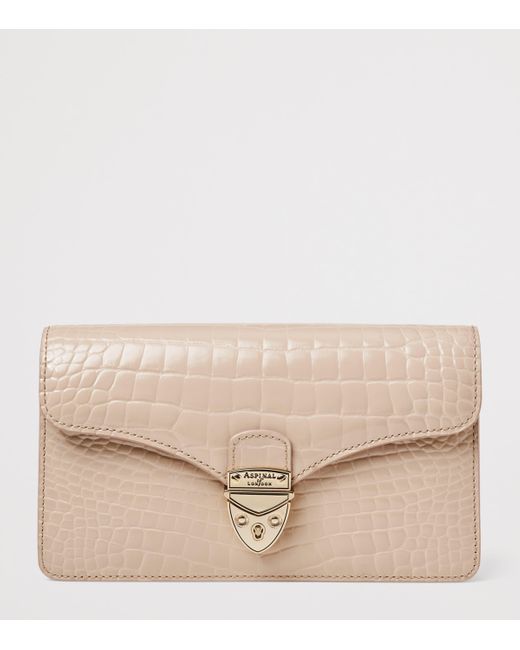 Aspinal Natural Croc-Embossed Leather Mayfair 2 Clutch Bag