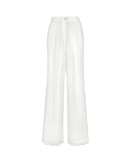 Dolce & Gabbana White Lace Wide-Leg Trousers