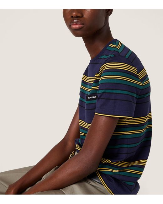 Miu Miu Blue Cotton Striped T-Shirt