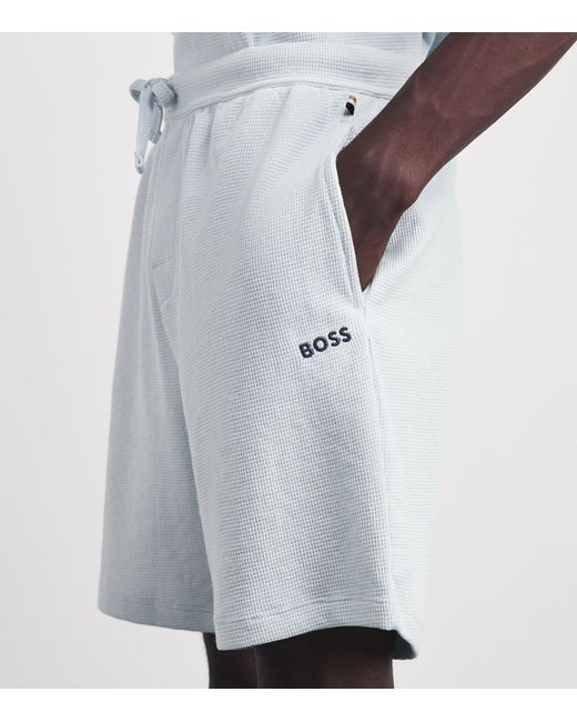 Boss Blue Waffle-Knit Logo Shorts for men