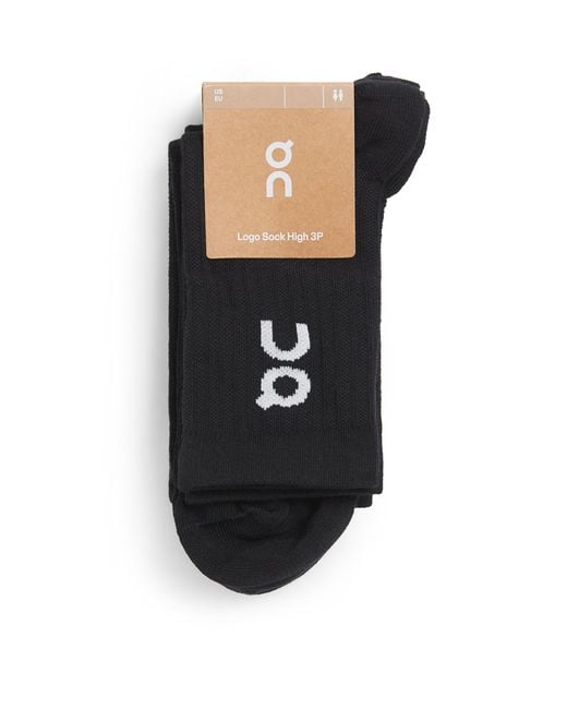 On Shoes Black Cott-Blend Logo High Socks for men