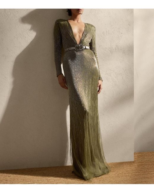 Ralph Lauren Green Beaded Stacy Maxi Dress
