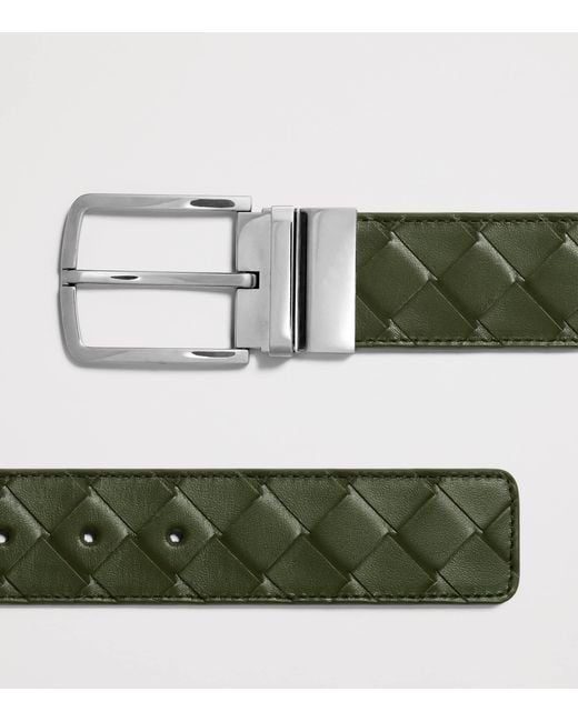 Bottega Veneta Green Leather Intrecciato Reversible Belt for men