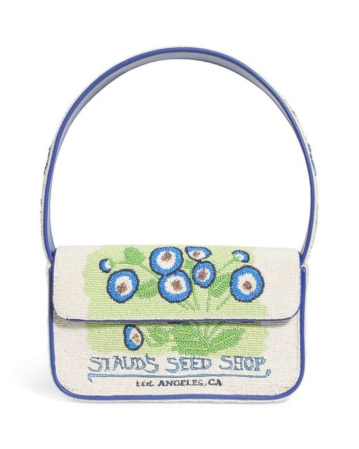 Staud Blue Tommy Beaded Seed Shoulder Bag